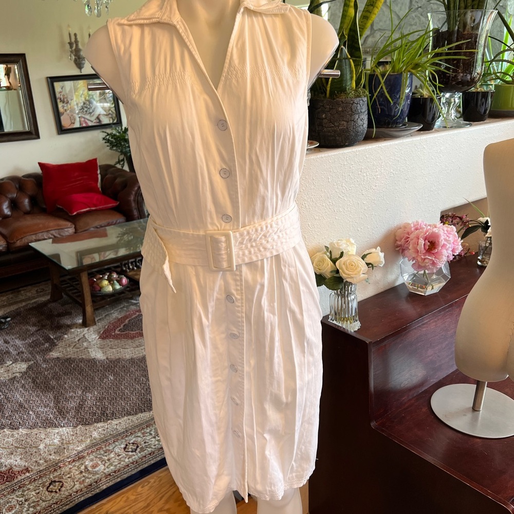 Calvin Klein white cotton/polyester dress; great condition; neck line discolored